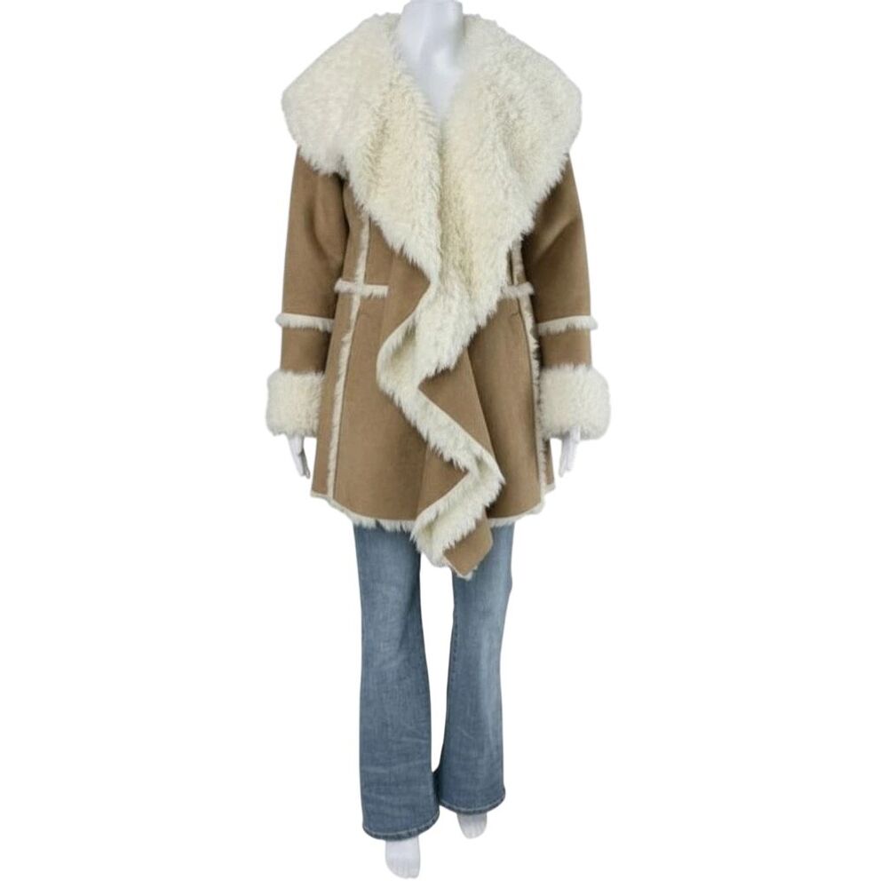 Donna Salyers Fabulous Furs Penny Lane Coat Luxury Vegan Suede & Fur S Beige Y2K